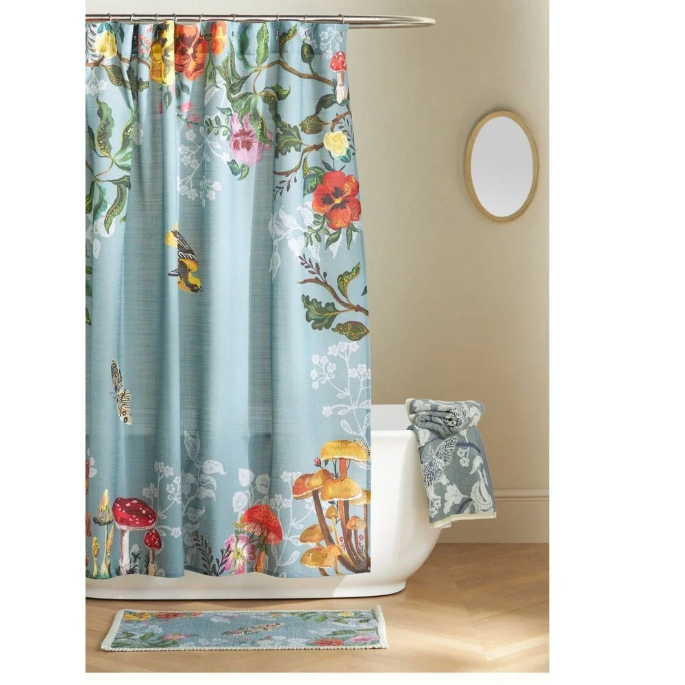 Anthropologie Nathalie Lete Bath Mat Marais Butterfly Blue Floral Bathroom Rug